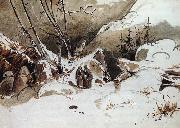 Alpine Pass in Winter with Monks, Karl Blechen